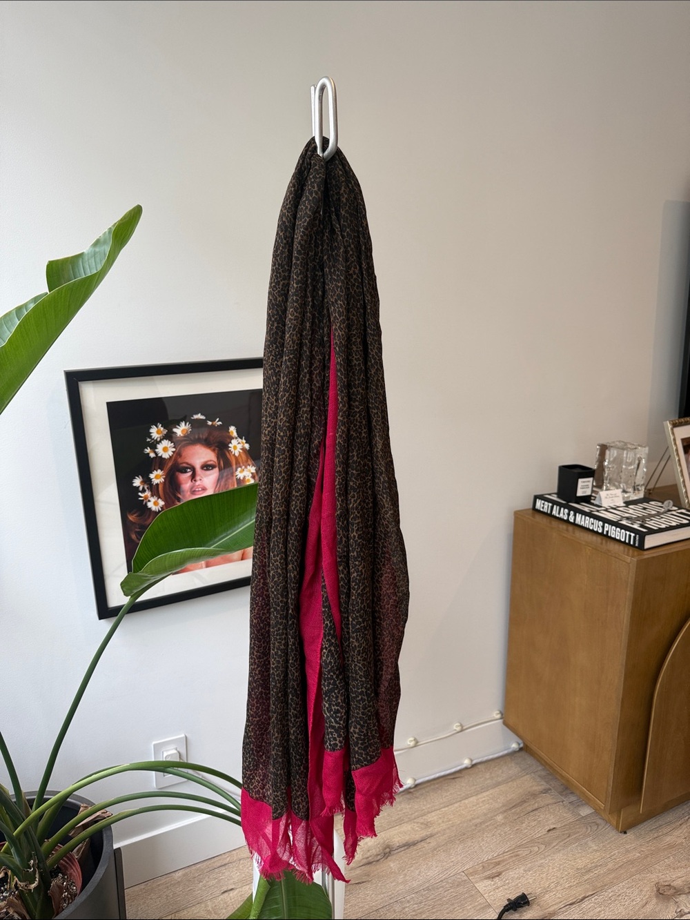 Tory Burch Dual-Tone Brown and Pink Leopard Lightweight Scarf